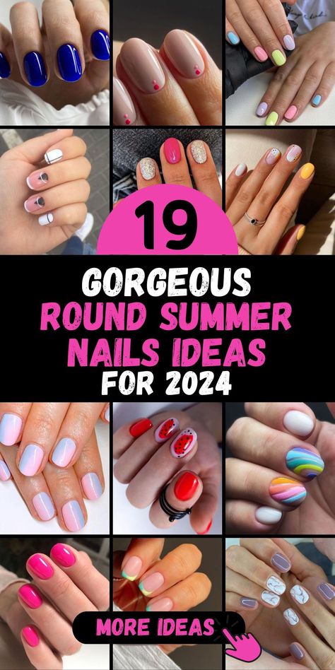 Explore the epitome of summer elegance with our collection of 19 Round Summer Nails Ideas for 2024. From trendy blues to classic neutrals, our round-shaped nails offer the perfect canvas for expressing your unique style. Whether you prefer short and chic or long and glamorous, our curated designs ensure you stay on-trend and fabulous all season long. Get ready to make a statement with your summer nails! Simple Summer Nails 2024, Summer Short Nail Ideas, June Nails Ideas 2024, Short Nail Ideas, Summer Nails Ideas, May Nails, Pink Gel Nails, Nail Color Trends, Nail Pops