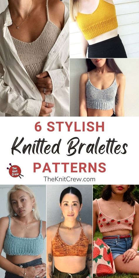 6 Stylish Knitted Bralette Patterns. Most Stylish Knitted Bralette For Summer Patterns curated by The Knit Crew. Bralette Pattern Free, Knitted Bralette, Crochet Bralette Pattern, Plain Cardigan, Bralette Pattern, Knitting Paterns, Knitting Patterns Toys, Crochet Bralette, Bra Pattern