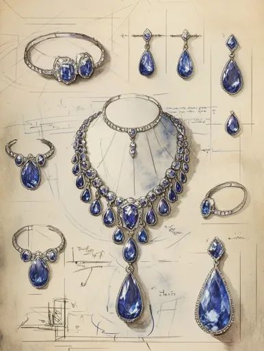 ↑↑↑ Larger size on website 🔸 The image is a watercolor sketch of jewelry designs. There are six pieces, all with large blue sapph Jewel Drawing, Beige Paper, Fashion Drawing Tutorial, Art Jewelry Design, Jewellery Design Sketches, Jewelry Design Drawing, Jewelry Drawing, Jewellery Sketches, Professional Jewelry