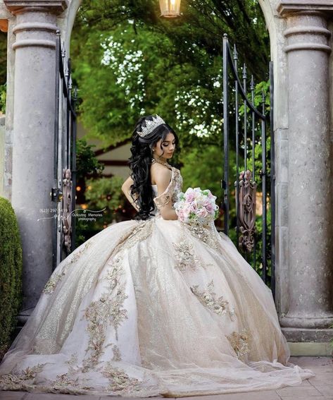 Quince Picture Ideas, Quinceañera Photoshoot Ideas, Quince Photoshoot Ideas, Princess Quinceanera Dresses, Hairstyles Medium Hair, Quince Pictures, Quinceanera Pictures, Xv Dresses, Mexican Quinceanera