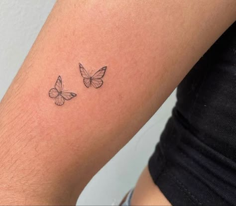 2 Small Butterflies Tattoo, Mini Tats Butterfly, Butterfly Hip Tattoos Women, 4 Butterflies Tattoo, 4 Butterfly Tattoo, Small Summer Tattoos, 2 Butterflies Tattoo, Butterfly Tattoo Hip, Two Butterflies Tattoo