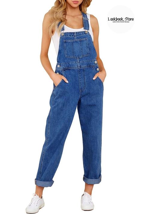 Amazon Finds // Show off a classic style wearing this blue adjustable straps denim bib overalls. Overalls Pants, Bib Overalls, Jeans Jumpsuit, Casual Fall Outfits, Pocket Jeans, Amazon Finds, Casual Fall, Women's Casual, Stretch Denim