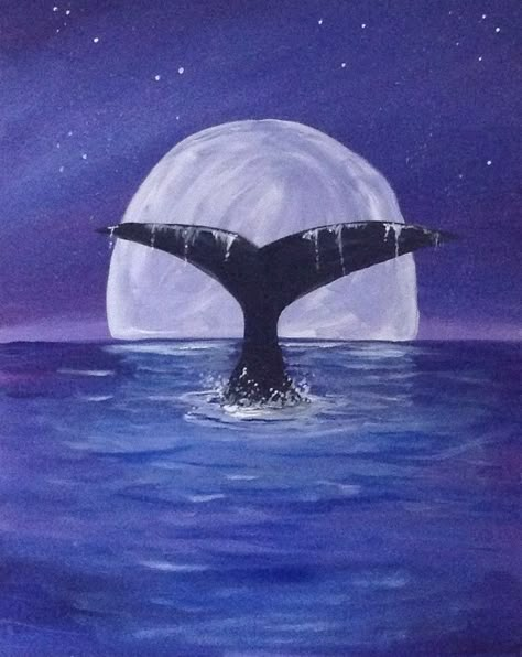 Whale Painting, Paint Night Ideas, Sip And Paint, Canvas For Beginners, Paint Nite, Canvas Painting Tutorials, Simple Canvas Paintings, Cute Canvas Paintings, Easy Canvas Art