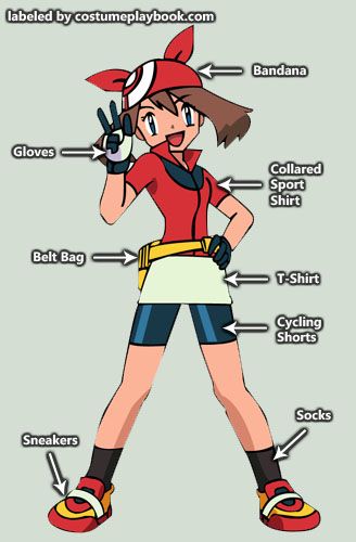 May Pokemon Costume                                                                                                                                                                                 More Pokemon Trainer Halloween Costume, May Pokemon Cosplay, Pokémon Trainer Costume, Pokémon Trainer Outfit, Pokemon Trainer Outfit Ideas, Pokémon Outfits, Pokemon Trainer Cosplay, Pokemon Trainer Costume, May Outfits