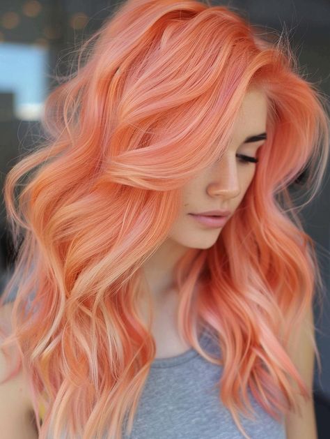 Fresh and Vibrant Peach Hair Color Ideas for All Hair Types Coral Hair Color, Pink Peach Hair, Peach Hair Color, Apricot Hair, Pink And Orange Hair, Peach Hair Colors, Coral Hair, Color Safe Shampoo, Peach Hair