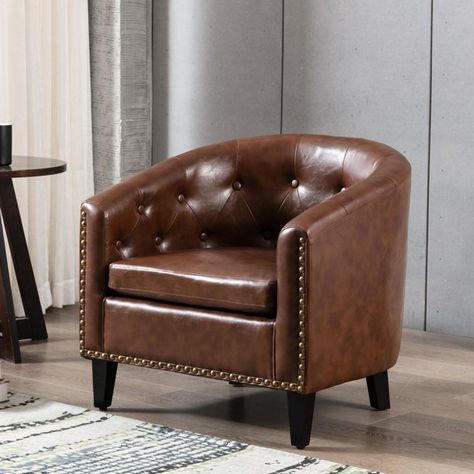 Club Bedroom, Bucket Chairs, Chair For Living Room, Club Armchair, Tufted Arm Chair, Leather Club Chairs, Leather Accent Chair, Brown Bedroom, Studio Apartments