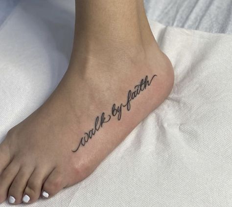 Womens Tattoo Quotes, Simple Foot Tattoos For Women, Side Of Foot Tattoo, Feet Tattoos For Women Beautiful, Faith Foot Tattoos, Tattoo On The Side, Side Foot Tattoos, Foot Tattoo Quotes, Eyeshadow Guide