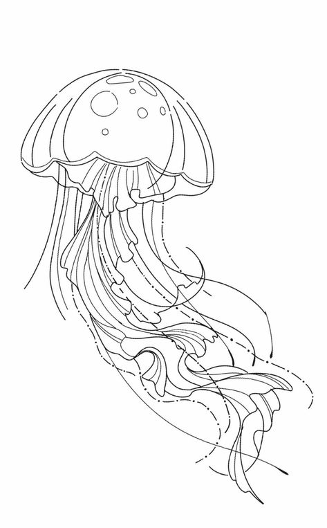 Jellyfish Colouring Page, Watercolor Art Outline, Jellyfish Outline Drawing, Jelly Fish Outline Drawings, Jelly Fish Stencil, Jellyfish Tattoo Design Simple, Jellyfish Line Drawing, Line Art Jellyfish, Cute Jellyfish Drawing