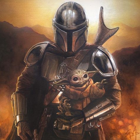 103 Likes, 6 Comments - Greg Bain (@gregbain) on Instagram: “May the Fourth Be With You! To celebrate here’s my fanboy painting of everyone’s favourite Mando:…” Mandalorian And Grogu Art, The Mandalorian And Grogu Fanart, Mandolorians Fanart, Mandalorian Painting, The Mandalorian Fanart, Grogu Art, The Mandalorian Fan Art, The Mandalorian Art, Mandalorian Fanart