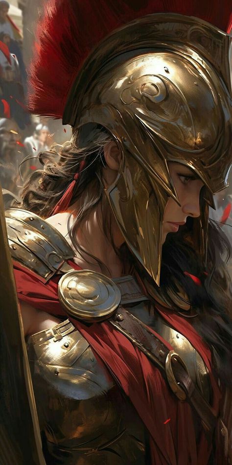 Amazon Warrior Women Art, Medieval Woman Art, Female Artwork Art, Women Cartoon Characters, Fantasy Warrior Art, A Warrior Woman, Warrior Artwork, Golden Armor, Female Warriors