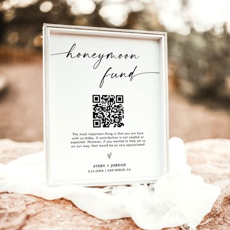 Minimalist Wedding Reception Decor, Wedding Honeymoon Fund, Honeymoon Fund Sign, Minimalist Wedding Reception, Honeymoon Wish, Qr Code Sign, Honeymoon Fund, Wedding Reception Decor, Wedding Honeymoon