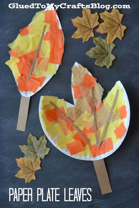 Paper Plate Leaf - Kid Craft                                                                                                                                                     More Trees Preschool, Early Preschool, September Ideas, Thanksgiving Crafts For Toddlers, Preschool Fall, November Crafts, Fall Trees, Easy Fall Crafts, Thanksgiving Crafts For Kids