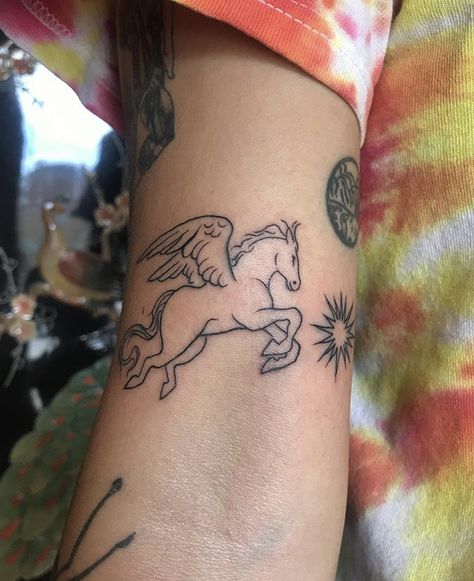 Carousel Pony Tattoo, Simple Pegasus Tattoo, Small Pegasus Tattoo, Pony Tattoo, Unicorn Tattoo, Carousel Horse Tattoos, Fairy Wing Tattoos, Pegasus Tattoo, My Little Pony Tattoo