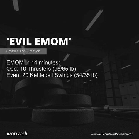 "Evil EMOM" WOD - EMOM in 14 minutes: Odd: 10 Thrusters (95/65 lb); Even: 20 Kettlebell Swings (54/35 lb) Health And Fitness Motivation, Wods Crossfit, Ivan The Terrible, Sumo Deadlift, Crossfit Workouts Wod, Emom Workout, Crossfit Workouts At Home, Crossfit At Home, Wod Workout