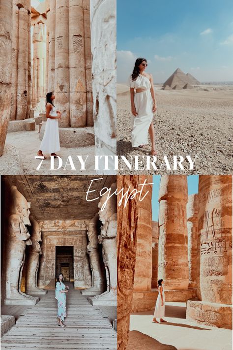 Planning a trip to Egypt and not sure where to start? Check out my 7 day detailed itinerary which makes sure you visit all the top sites and then some! It contains hidden gems, must-see sights and lots of tips and travel advice! #egypttravelguide #egypttravel #egypttourism #egyptitinerary #egyptin7days #egyptinoneweek #ancienthistory Egypt Itinerary, 7 Day Egypt Itinerary, Egypt Travel Itinerary, Egypt Travel Guide, Best Egypt Tours, Egypt Tourism, Luxor Temple, Visit Egypt, Pyramids Of Giza