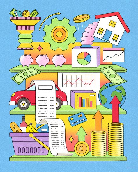 Had a bit of fun this week with this one for @demorgen all about the economy! 💫 Swipe for the scruffs ➡️ . . . . #illustration #illustrationartists #artistsoninstagram #editorialillustration #womanwhodraw #creative #itsnicethat #ligneclaire #colourfulart #digitalart #artist Economy Drawing, Consumption Illustration, Mixed Economy Illustration, Gig Economy Illustration, Economy Illustration, Housing Crisis Illustration, Legislation Illustration, Mixed Economy, Illustration Poster