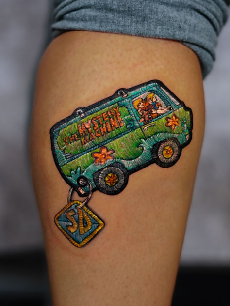 Scooby Do mystery machine embroidery patch tattoo wagon Mystery Machine Tattoo, Scooby Doo Tattoo Ideas, Scooby Doo Tattoo, Do Tattoo, Patch Tattoo, Cartoon Tattoo Ideas, Animated Shows, Island Tattoo, Embroidery Tattoo