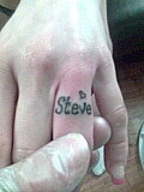 I wouldn't do his name, but thought it was funny that there is a 'Steve' tattoo out there.  :-) Celtic Wedding Ring Tattoo, Steve Tattoo, Ring Tattoo, Wedding Ring Tattoo, Ring Tattoos, Celtic Wedding Rings, Celtic Wedding, Bing Images, Wedding Ring