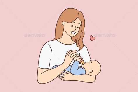 Happy Woman Feeding Infant Toddler Graphics, Infant Feeding Guide, Starting Solids, Introducing Solids, Happy Woman, Baby Drawing, Baby Eating, Happy Women, Baby Feeding