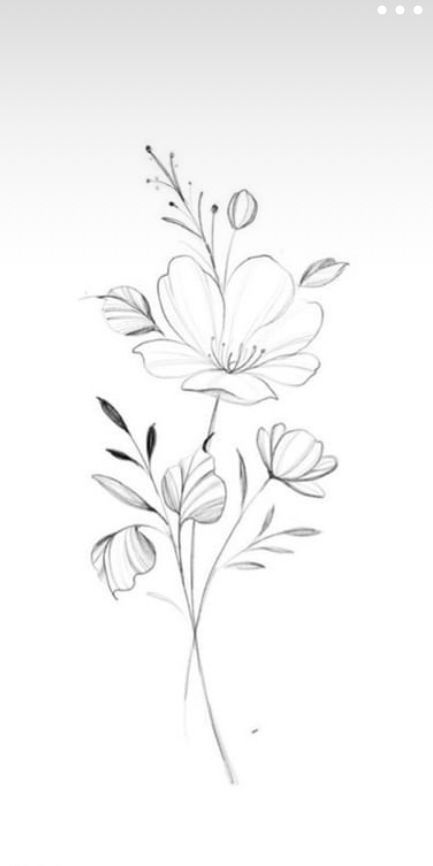 Sporadic Tattoos, Simplistic Flower Drawing, Poppy Vine Tattoo, Simple Floral Tattoo Design, Fineline Flower Tattoo Design, Floral Tattoo Design Simple, Flower Bud Tattoo, Elegant Flower Drawing, Chest Tats For Women