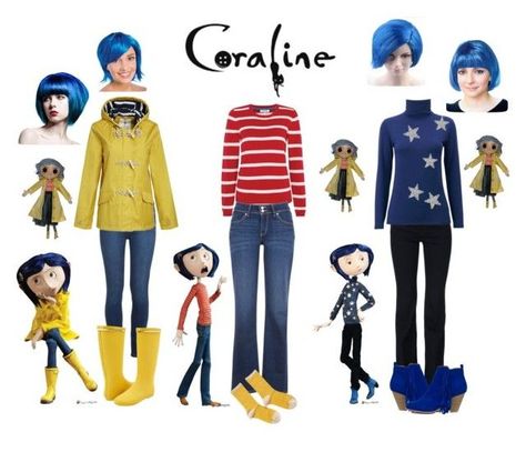 "Easy Coraline costume" by anais-mcdonald on Polyvore featuring Paige Denim, Kamik, Tulchan, Levi's, Hansel from Basel, Seasalt, STELLA McCARTNEY and Uniqlo Coraline Halloween Costume, Last Minute Kostüm, Coraline Costume, Diy Kostüm, Last Minute Costumes, Family Ideas, Couples Halloween, Halloween Costume Outfits, Fantasias Halloween