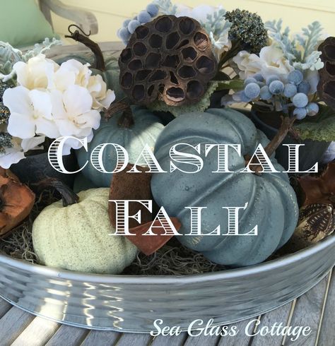 Sea Glass Cottage : Coastal Fall Decor - Patio Table Display   9/2015 Coastal Fall Decor, Fall Patio Decor, Glass Cottage, Fall Patio, Coastal Fall, Coastal Style Decorating, Cottage Coastal, Fall Beach, Coastal Holiday