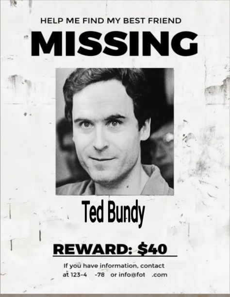 Edited to use as is. Best in groups of other posters. Off white shines dim under black light but covers larger area. Crumple paper for better effect. Fake Missing Person Poster, Missing Person Poster, Missing Poster, Halloween Ideias, Haunted Trail, Missing Person, Crumpled Paper, Ted Bundy, Halloween Prop