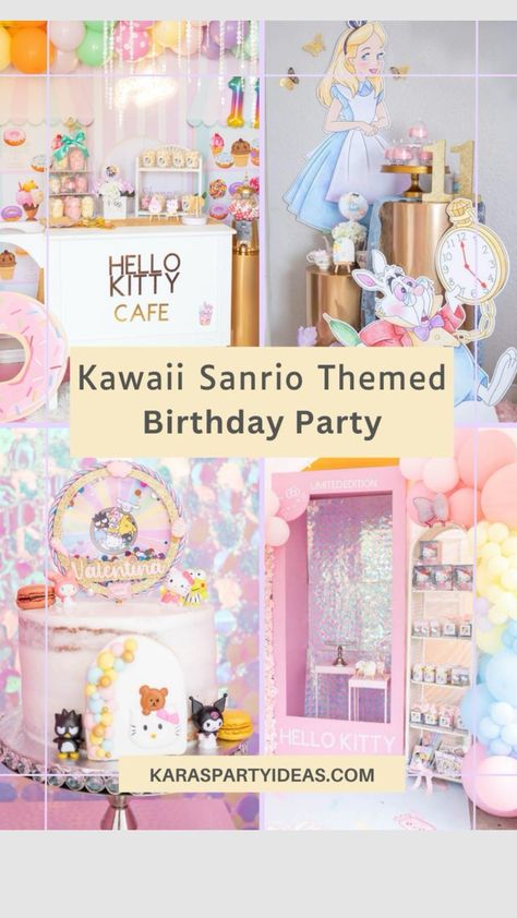 #myfirstshuffle!, Hello Kitty Sanrio Birthday Party Ideas, Kawaii Party Ideas Birthday, Kawaii Birthday Decorations, Sanrio Theme Birthday Party, Kawaii Birthday Party Decorations, Sanrio Photoshoot, San Rio Birthday Theme, Sanrio Party Games, Kawaii Party Decorations