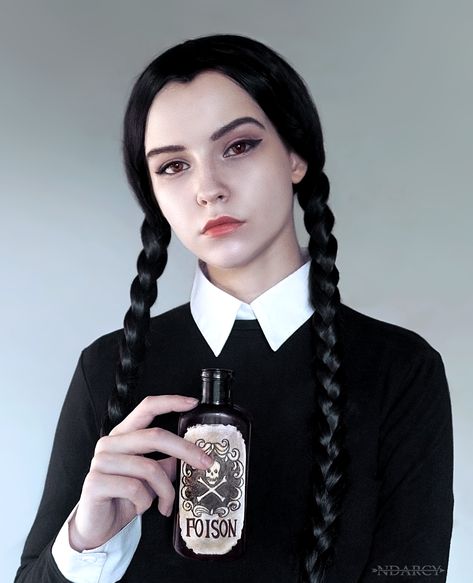 Wednesday Addams by NMamontova on DeviantArt Wednesday Oc, Wednesday Addams Makeup, Pigtail Wig, Maquillage Halloween Simple, Mexican Halloween, Wednesday Addams Costume, Sara Gilbert, Halloween Coustumes, Wednesday Adams