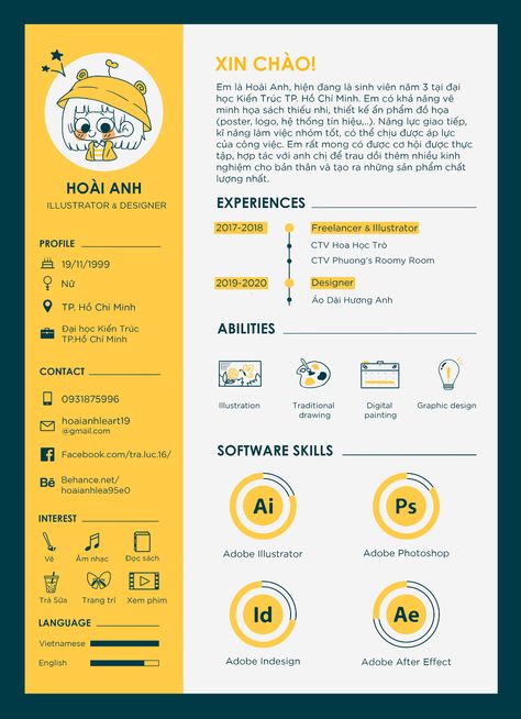 CV / Resume 2020 on Behance Marketing Cv Template, Art Resume Design, Fun Resume Design, Illustrator Resume Design, Resume Ideas Creative, Cv Inspo Design, Cv Design Graphic Designer, Graphic Design Resumes, Cv Ideas Design