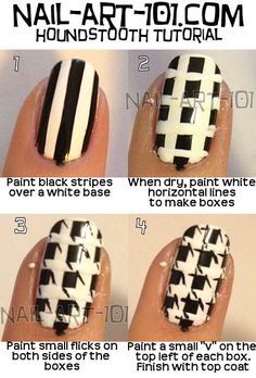 Houndstooth tutorial Houndstooth Nails, Do It Yourself Nails, Nailart Tutorial, Black And White Nail, White Nail Art, Nails Polish, White Nail, Diy Nail Art, I Love Nails