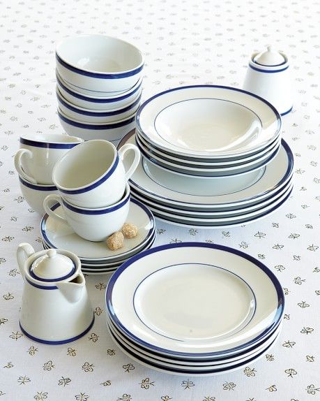 Invitation Etiquette, Parisian Bistro, Sugar Bowls And Creamers, Kitchenware Store, Porcelain Dinnerware, Porcelain Cup, China Patterns, Blue Band, Dinner Sets