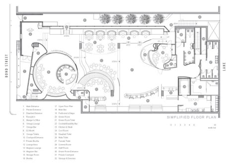 Image 16 of 20 from gallery of Bond Bar / HACHEM. Floor Plan Nightclub Layout, Bar Layout Plan, Bar Layout Design, Metal Shop Houses, Cafe Floor Plan, Cafe Floor, Bar Layout, Restaurant Floor Plan, Cafe Plan