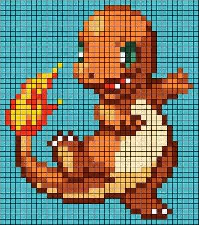 Pokemon Crochet Blanket, Pokemon Alpha Pattern, Pokemon Tapestry, Charmander Cross Stitch, Graphgan Patterns, Perler Bead Mario, Embroidery Tapestry, Pixel Grid, Pokemon Crochet Pattern