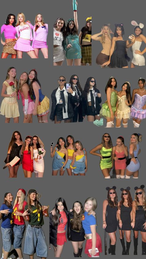 halloween costumes for trios Group Costume Ideas For 3 Friends, Costumes For Trios, Halloween Costumes For Trios, Cute Easy Halloween Costumes, Fun Halloween Outfits, Carnaval Outfit, Trio Costumes, Halloween Duos, Cute Group Halloween Costumes