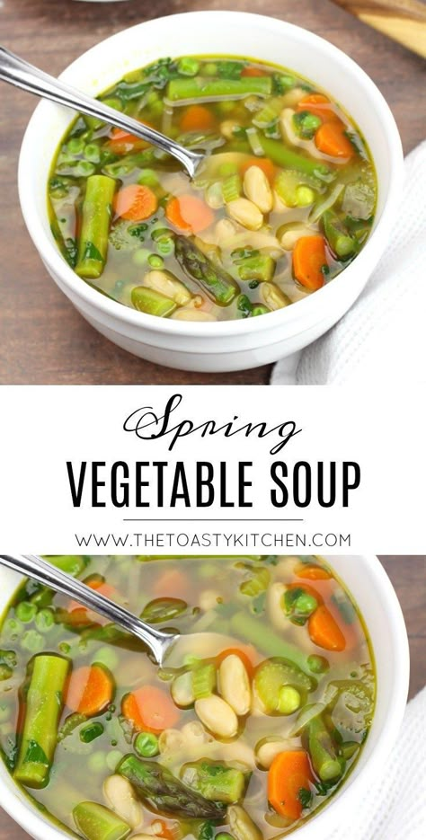 Asparagus Carrots, Hearty Vegetarian Soup, Best Vegetable Soup Recipe, Spring Soup Recipes, Low Carb Vegetable Soup, Roasted Vegetable Soup, Seasonal Veggies, Spring Soups, Hearty Vegetable Soup