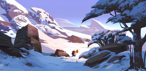 ArtStation - snow, NANA X Snow Illustration, Environment Painting, Bg Design, Scenery Background, Location Inspiration, Snowy Mountain, Forest Illustration, Landscape Concept, Landscape Background