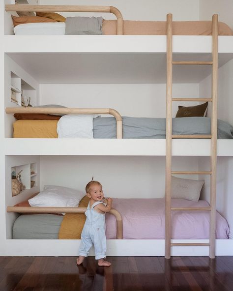 Jas (@chasingthesummerfields) • Instagram photos and videos Triple Bunk, Bunk Rooms, New Bedding, Kids Interior Room, Bunk Room, Spare Bedroom, Big Boy Room, Kids Interior, Mattress Springs