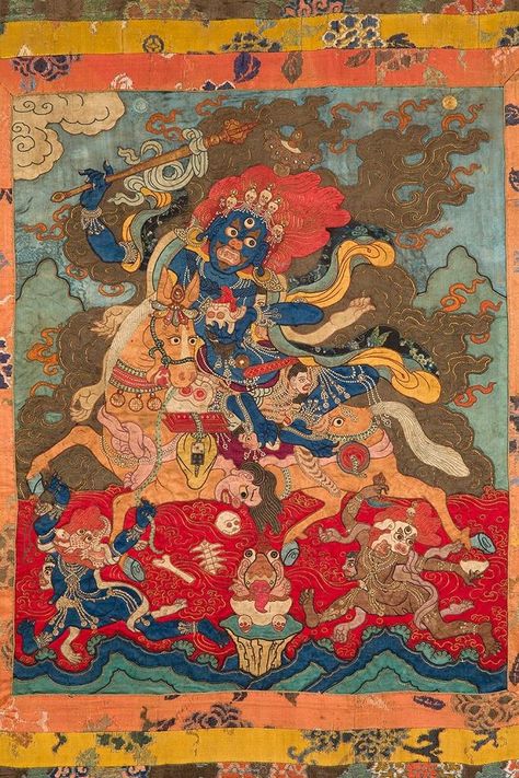 Palden Lhamo, Mongolian Art, Buddhist Artwork, Blood Art, Thangka Painting, Tibetan Art, Religious Images, Equine Art, Tibetan Buddhism