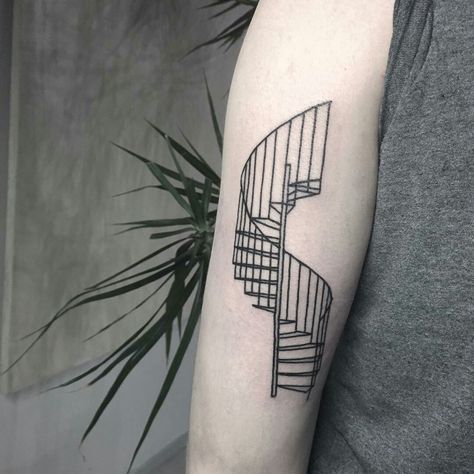 Staircase Tattoo, Justin Tattoo, Tatoo Inspiration, Wicked Tattoos, Geometric Tattoo Design, E Tattoo, Body Stickers, Time Tattoos, Spiral Staircase