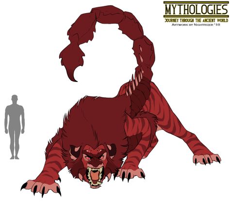 Mythologies - Manticore by HewyToonmore Manticore Concept Art, Manticore Character Design, Manticore Mythology, Manticore Oc, Mystical Creature Drawing, Manticore Art, Greek Creatures, Monster Artwork, Fantasy Beasts