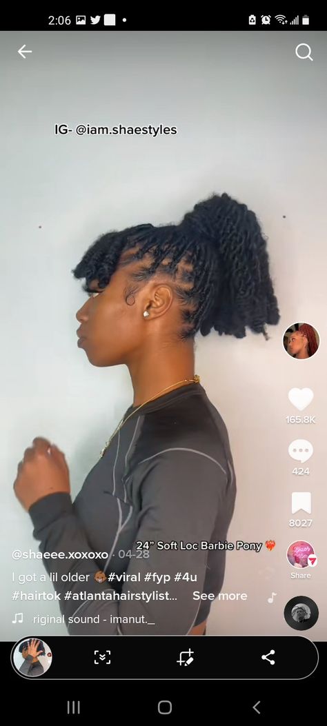 Barbie Ponytail Braids, Locs Barbie Ponytail, Barbie Loc Ponytail, Ponytail Over Locs, Bangs Locs, High Ponytail With Bangs, Ponytail Bangs, Barbie Pony, Ponytail With Bangs