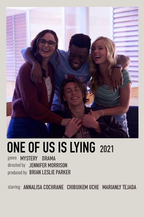 One Of Us Is Lying Poster Polaroid, One Of Us Is Lying Poster, One Of Us Is Lying, Netflix Hacks, Polaroid Poster, Basket Case, Jennifer Morrison, Movie Posters Minimalist, Alternative Movie Posters