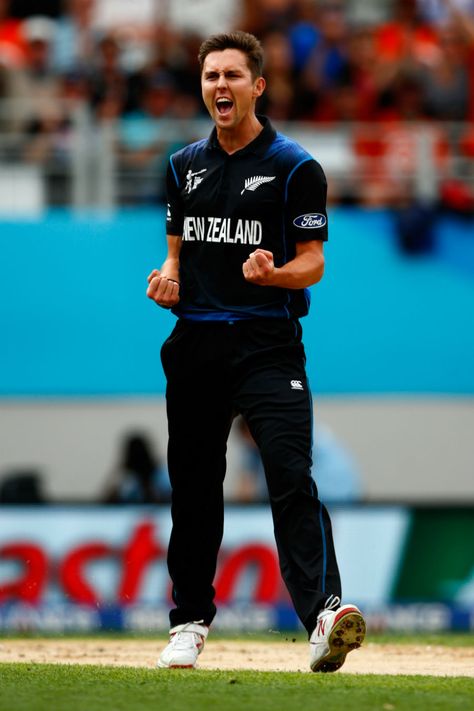 Trent Boult is all fired up after taking a wicket, New Zealand v South Africa, World Cup 2015, 1st Semi-Final, Auckland, March 24, 2015 Trent Boult Wallpaper, Cricket Wallpaper, Cricket Photo, Trent Boult, New Zealand Cricket Team, Ipl Cricket, Cricket Quotes, World Cup Groups, Cricket Players