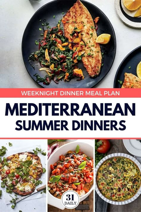 Easy Weeknight Mediterranean Meals, Light Mediterranean Dinner, Mediterranean Diet Family Meals, 30 Minute Mediterranean Meals, Summer Mediterranean Meals, Kid Friendly Mediterranean Meals, Quick Mediterranean Meals, Mediterranean Dinner Ideas, Weekly Mediterranean Meal Plan