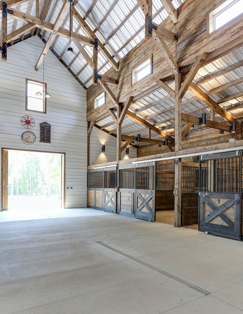 Dream Barn Stables, Stable Style, Horse Barn Ideas Stables, Horse Barn Designs, Barn Loft, Blue Barn, Dream Horse Barns, Horse Barn Plans, Prefab Home