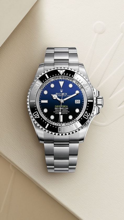 The Rolex Deepsea in Oystersteel, 44 mm case, d-blue dial,  an Oyster bracelet. Ladies Rolex Watches, Rolex Deepsea, Swiss Watches For Men, Rolex Watches Women, Rolex Sea Dweller, Sea Dweller, New Rolex, Wardrobe Accessories, Oyster Bracelet