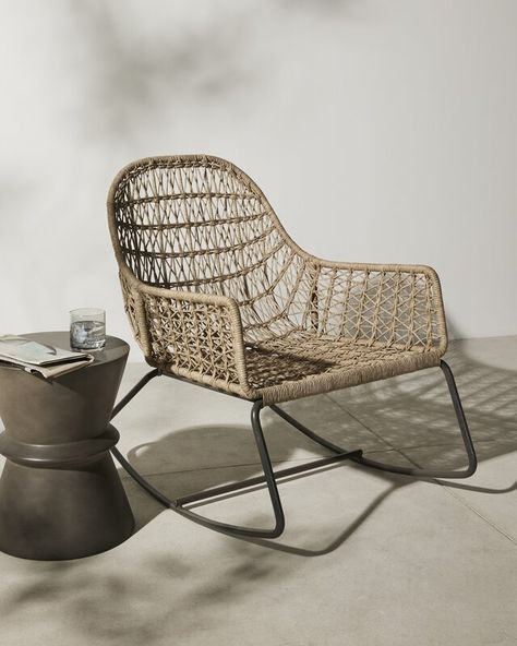 Everything Old is New again. Take wicker for example. It is functional and versatile. This outdoor rocking chair from @fourhandsfurniture is the perfect reference! Place your order with us if you are wanting this old is new again chair. Woven Chairs, Pet Bed Furniture, Bookshelf Headboard, Outdoor Rocking Chair, Dining Table Lamps, Woven Chair, Sofa Accessories, White Wicker, Outdoor Rocking Chairs