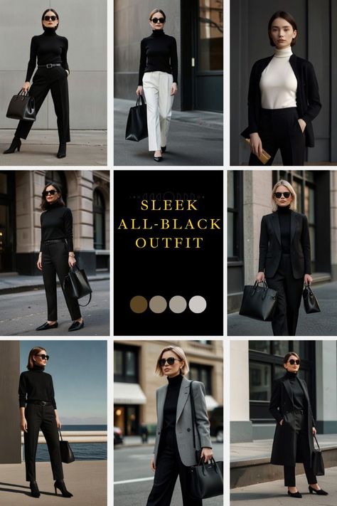 Achieve timeless elegance with this women's minimalist monochrome outfit. A sleek turtleneck forms the foundation, perfectly paired with tailored trousers for a refined and polished look. Keep things understated yet sophisticated with pointed flats, ensuring comfort without sacrificing style. Elevate the ensemble by adding a structured tote bag, ideal for a day in the office or a night out. Complete the lo...#into #Glimpse #of #of #2024 #A #Jewelry #Glamour #Unveiling #Trends #Organizers #The Monochrome Minimalist Outfits, Black Flats Outfit, Outfit With Turtleneck, Modern Minimalist Wardrobe, Structured Tote Bag, Minimalist Monochrome, Italian Sunglasses, Modern Monochrome, Flats Outfit