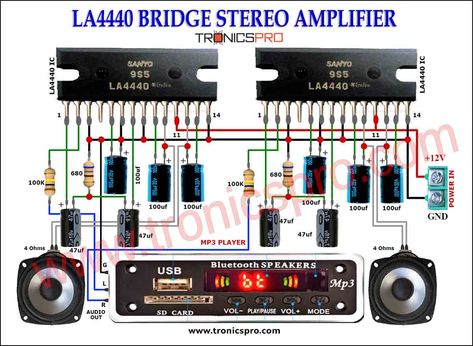 LA4440 Bridge Stereo Amplifier Circuit Diagram La4440 Amplifier Circuit Diagram, Audio Amplifier Circuit Diagram, Amplificador 12v, Amplifier Circuit Diagram, Diy Bluetooth Speaker, Sony Led, Basic Electronic Circuits, Diy Amplifier, Car Audio Amplifier